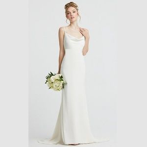 Galina Crepe Cowl Neck Beaded Wedding Gow